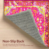 Ultra Soft Area Rug, Non Slip, Stain Resistant, Washable Area Rugs for Living Room, Bedroom, Whimsical Multi-Colored Ogee Design(Pink)