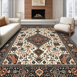 Ultra Soft Area Rug, Non Slip, Stain Resistant, Washable Area Rugs for Living Room, Bedroom, Intricate Boho Area With Deep Brown And Copper Geometric Design(Beige)