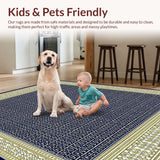 Ultra Soft Area Rug, Non Slip, Stain Resistant, Washable Area Rugs for Living Room, Bedroom, Waterproof Runner with Geometric Trellis(Blue)