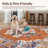 Ultra Soft Area Rug, Non Slip, Stain Resistant, Washable Area Rugs for Living Room, Bedroom, Whimsical Earthy Petal Arrangement(Orange)