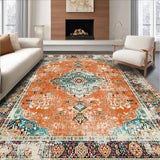 Ultra Soft Area Rug, Non Slip, Stain Resistant, Washable Area Rugs for Living Room, Bedroom, Elegant Distressed Botanical Design(Orange)