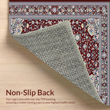 Ultra Soft Area Rug, Non Slip, Stain Resistant, Washable Area Rugs for Living Room, Bedroom, Ornate Floral Medallion Area with Deep Maroon and Silver Accents(Red)