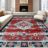 Ultra Soft Area Rug, Non Slip, Stain Resistant, Washable Area Rugs for Living Room, Bedroom, Contemporary Distressed Geometric Style(Red)