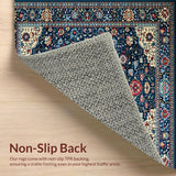 Ultra Soft Area Rug, Non Slip, Stain Resistant, Washable Area Rugs for Living Room, Bedroom, Eclectic Retro Floral Motif(Blue)