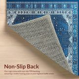 Ultra Soft Area Rug, Non Slip, Stain Resistant, Washable Area Rugs for Living Room, Bedroom, Intricate Abstract Spotted Area with Geometric Blue and Silver Design(Blue)