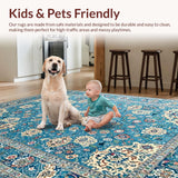 Ultra Soft Area Rug, Non Slip, Stain Resistant, Washable Area Rugs for Living Room, Bedroom, Charming Ethnic Floral Motif(Blue)