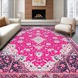 Ultra Soft Area Rug, Non Slip, Stain Resistant, Washable Area Rugs for Living Room, Bedroom, Floral Distressed Washable Rug for Kids Bedroom Decor(Red)