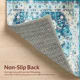 Ultra Soft Area Rug, Non Slip, Stain Resistant, Washable Area Rugs for Living Room, Bedroom, Trendy Ivory Artful Symmetrical Elements(Blue)