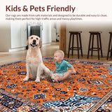 Ultra Soft Area Rug, Non Slip, Stain Resistant, Washable Area Rugs for Living Room, Bedroom, Charming Vintage Botanical Inspiration(Orange)