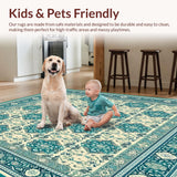 Ultra Soft Area Rug, Non Slip, Stain Resistant, Washable Area Rugs for Living Room, Bedroom, Boho Turquoise Beige Ornate Area(Ivory)