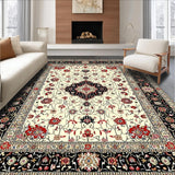 Ultra Soft Area Rug, Non Slip, Stain Resistant, Washable Area Rugs for Living Room, Bedroom, Opulent Red Accented Medallion Artistry(Ivory)
