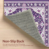 Ultra Soft Area Rug, Non Slip, Stain Resistant, Washable Area Rugs for Living Room, Bedroom, Chic Monochrome Vintage Blossom(Purple)