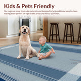 Ultra Soft Area Rug, Non Slip, Stain Resistant, Washable Area Rugs for Living Room, Bedroom, Modern Linear Nautical Design(Blue)