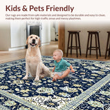 Ultra Soft Area Rug, Non Slip, Stain Resistant, Washable Area Rugs for Living Room, Bedroom, Indigo Hues Area Traditional Medallion Design Ivory Beige(Blue)