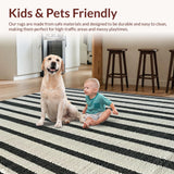 Ultra Soft Area Rug, Non Slip, Stain Resistant, Washable Area Rugs for Living Room, Bedroom, Farmhouse Laundry Room Mat, Black & White Striped Pattern, Flat-Weave Design(Black)