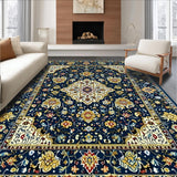 Ultra Soft Area Rug, Non Slip, Stain Resistant, Washable Area Rugs for Living Room, Bedroom, Symmetrical Floral with Smoke & Beige(Blue)