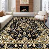 Ultra Soft Area Rug, Non Slip, Stain Resistant, Washable Area Rugs for Living Room, Bedroom, Chic Black and Gold Motif(Black)