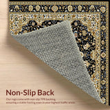Ultra Soft Area Rug, Non Slip, Stain Resistant, Washable Area Rugs for Living Room, Bedroom, Chic Black and Gold Motif(Black)