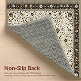 Ultra Soft Area Rug, Non Slip, Stain Resistant, Washable Area Rugs for Living Room, Bedroom, Sophisticated Geometric Area with Cream and Brown Floral Accents(White)