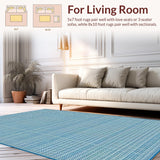 Ultra Soft Area Rug, Non Slip, Stain Resistant, Washable Area Rugs for Living Room, Bedroom, Rustic Geometric Rhythm in Blue(Blue)