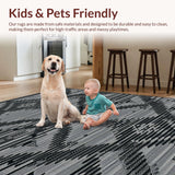 Ultra Soft Area Rug, Non Slip, Stain Resistant, Washable Area Rugs for Living Room, Bedroom, Sleek Geometric Linear Motif(Gray)