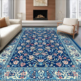 Ultra Soft Area Rug, Non Slip, Stain Resistant, Washable Area Rugs for Living Room, Bedroom, Retro Floral Bedroom Area Rug Machine Washable(Blue)