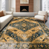 Ultra Soft Area Rug, Non Slip, Stain Resistant, Washable Area Rugs for Living Room, Bedroom, Terracotta Vintage Floral Motif(Gold)