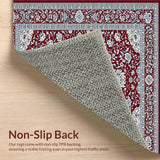 Ultra Soft Area Rug, Non Slip, Stain Resistant, Washable Area Rugs for Living Room, Bedroom, Cozy Lattice Floral Accents(Red)
