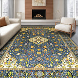 Ultra Soft Area Rug, Non Slip, Stain Resistant, Washable Area Rugs for Living Room, Bedroom, Neutral Toned Medallion Pattern(Blue)