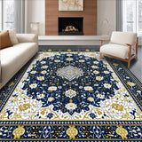 Ultra Soft Area Rug, Non Slip, Stain Resistant, Washable Area Rugs for Living Room, Bedroom, Rustic Gold and Blue Patterned Motif(Blue)