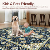 Ultra Soft Area Rug, Non Slip, Stain Resistant, Washable Area Rugs for Living Room, Bedroom, Sky Blue Elegant Patterned Motif(Blue)
