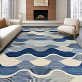 Ultra Soft Area Rug, Non Slip, Stain Resistant, Washable Area Rugs for Living Room, Bedroom, Serene Coastal Scallop Pattern(Blue)