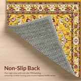 Ultra Soft Area Rug, Non Slip, Stain Resistant, Washable Area Rugs for Living Room, Bedroom, Radiant Earthy Tones with Blooms(Gold)