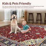 Ultra Soft Area Rug, Non Slip, Stain Resistant, Washable Area Rugs for Living Room, Bedroom, Cozy Cream and Red Tiled Motif(Red)