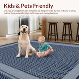 Ultra Soft Area Rug, Non Slip, Stain Resistant, Washable Area Rugs for Living Room, Bedroom, Contemporary Navy Square Motif(Blue)