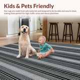 Ultra Soft Area Rug, Non Slip, Stain Resistant, Washable Area Rugs for Living Room, Bedroom, Modern Stripe Harmony Rug with Bold Parallel Lines and Crisp Contrasts Design(Black)