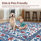 Ultra Soft Area Rug, Non Slip, Stain Resistant, Washable Area Rugs for Living Room, Bedroom, Vibrant Transitional Floral Aesthetic(White)