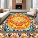 Ultra Soft Area Rug, Non Slip, Stain Resistant, Washable Area Rugs for Living Room, Bedroom, Warm Toned Retro Sun Motif(Orange)