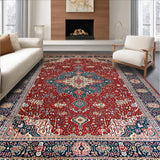 Ultra Soft Area Rug, Non Slip, Stain Resistant, Washable Area Rugs for Living Room, Bedroom, Vibrant Boho Tiled Arrangement(Red)