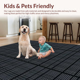 Ultra Soft Area Rug, Non Slip, Stain Resistant, Washable Area Rugs for Living Room, Bedroom, Chic Solid Black Trellis Aesthetic(Black)