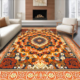Ultra Soft Area Rug, Non Slip, Stain Resistant, Washable Area Rugs for Living Room, Bedroom, Artistic Warm Toned Medallion Style(Orange)