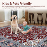 Ultra Soft Area Rug, Non Slip, Stain Resistant, Washable Area Rugs for Living Room, Bedroom, Rustic Dual-Tone Medallion Style(Red)