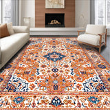 Ultra Soft Area Rug, Non Slip, Stain Resistant, Washable Area Rugs for Living Room, Bedroom, Elegant Distressed Flower Motif(Orange)