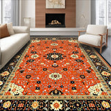 Ultra Soft Area Rug, Non Slip, Stain Resistant, Washable Area Rugs for Living Room, Bedroom, Vibrant Orange and Gold Abstract Floral Area with Elegant Motifs(Red)