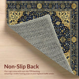 Ultra Soft Area Rug, Non Slip, Stain Resistant, Washable Area Rugs for Living Room, Bedroom, Chic Gold and White Lattice Pattern(Blue)