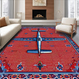 Ultra Soft Area Rug, Non Slip, Stain Resistant, Washable Area Rugs for Living Room, Bedroom, Rustic Military Aircraft Inspiration(Red)