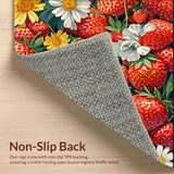 Ultra Soft Area Rug, Non Slip, Stain Resistant, Washable Area Rugs for Living Room, Bedroom, Boho Summer Fruits Mat Strawberries and Floral(Red)