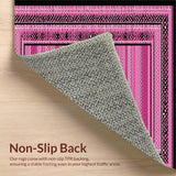 Ultra Soft Area Rug, Non Slip, Stain Resistant, Washable Area Rugs for Living Room, Bedroom, Rustic Black and Pink Trellis Design(Pink)