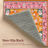 Ultra Soft Area Rug, Non Slip, Stain Resistant, Washable Area Rugs for Living Room, Bedroom, Artistic Rustic Blossom Pattern(Orange)