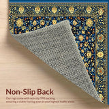 Ultra Soft Area Rug, Non Slip, Stain Resistant, Washable Area Rugs for Living Room, Bedroom, Large Floral(Blue)